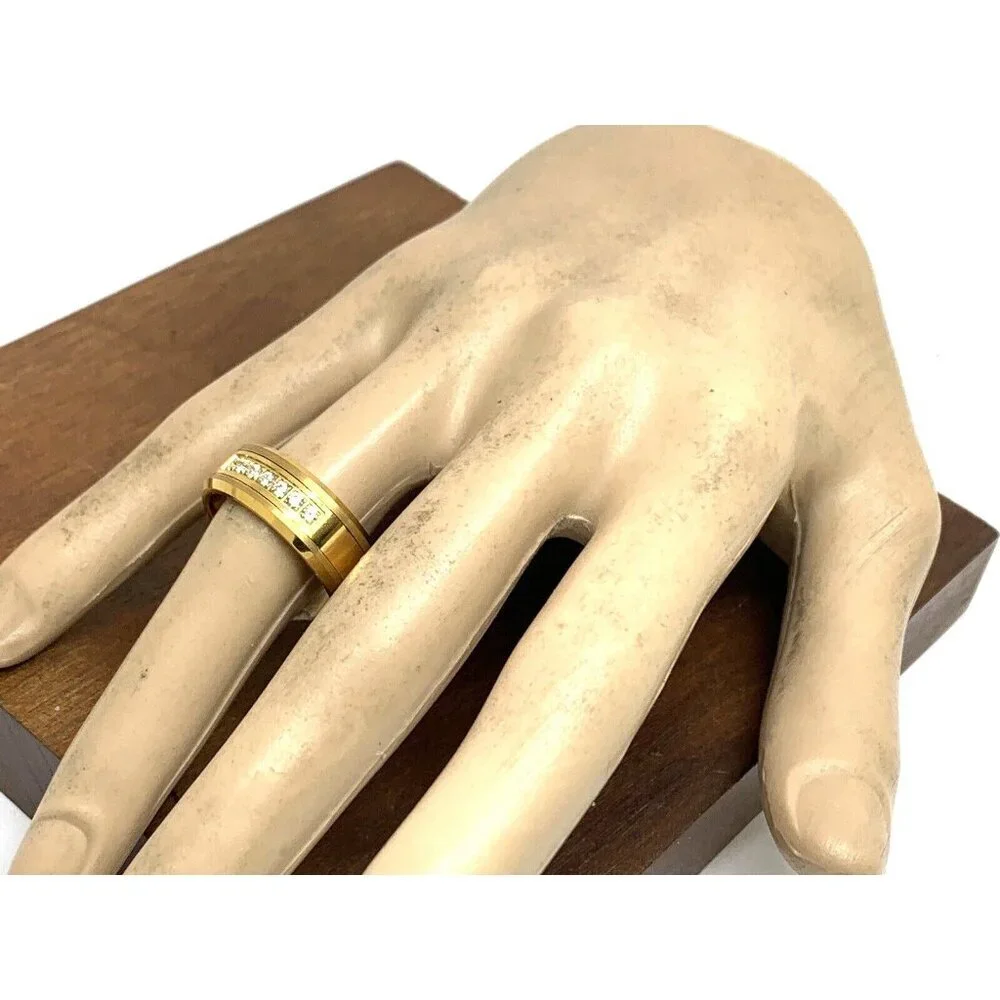 Men's Wedding Band Gold Tone Tungsten Cubic Zirconia 8mm Ring Size 10